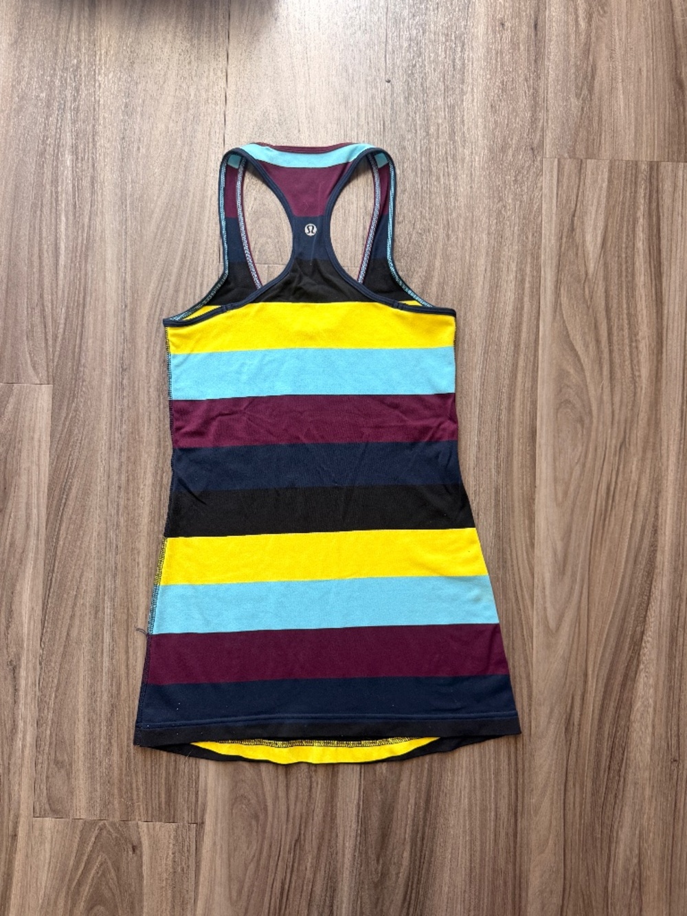 Lululemon Cool Racerback Tank Top Size 4 Striped Yellow Blue Plum Navy Workout
